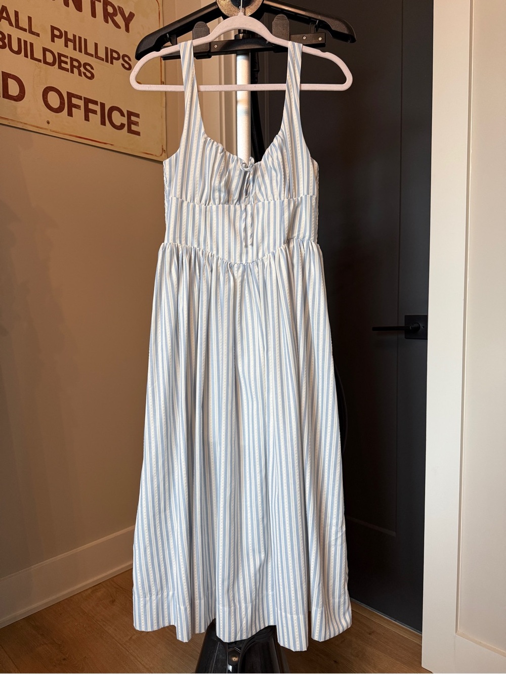 LUSH Blue & White Striped Smocked Maxi Dress – Size S